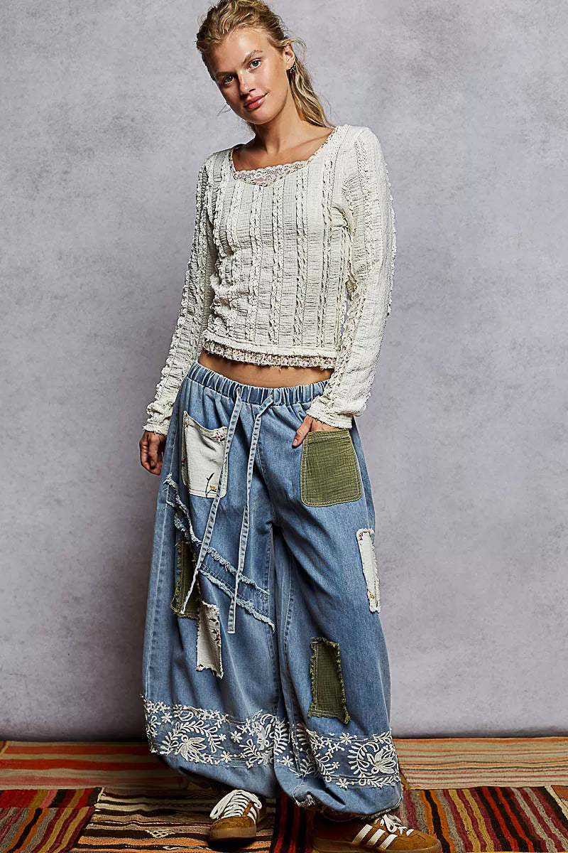 POL Texture Long Sleeve Blouse with Floral Ruffled on Simply Obsessed