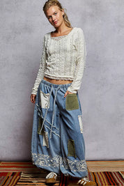 POL Texture Long Sleeve Blouse with Floral Ruffled on Simply Obsessed