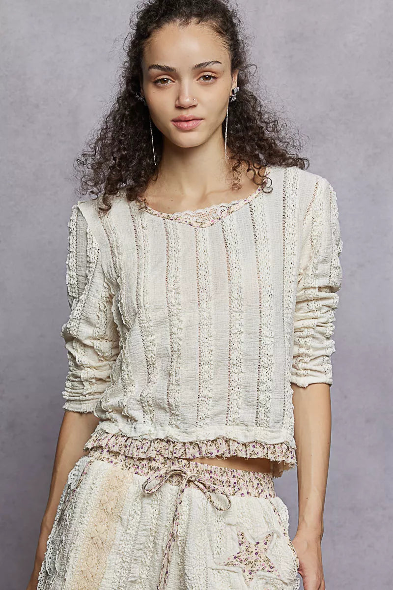 POL Texture Long Sleeve Blouse with Floral Ruffled on Simply Obsessed
