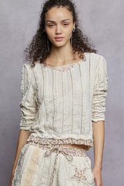 POL Texture Long Sleeve Blouse with Floral Ruffled on Simply Obsessed