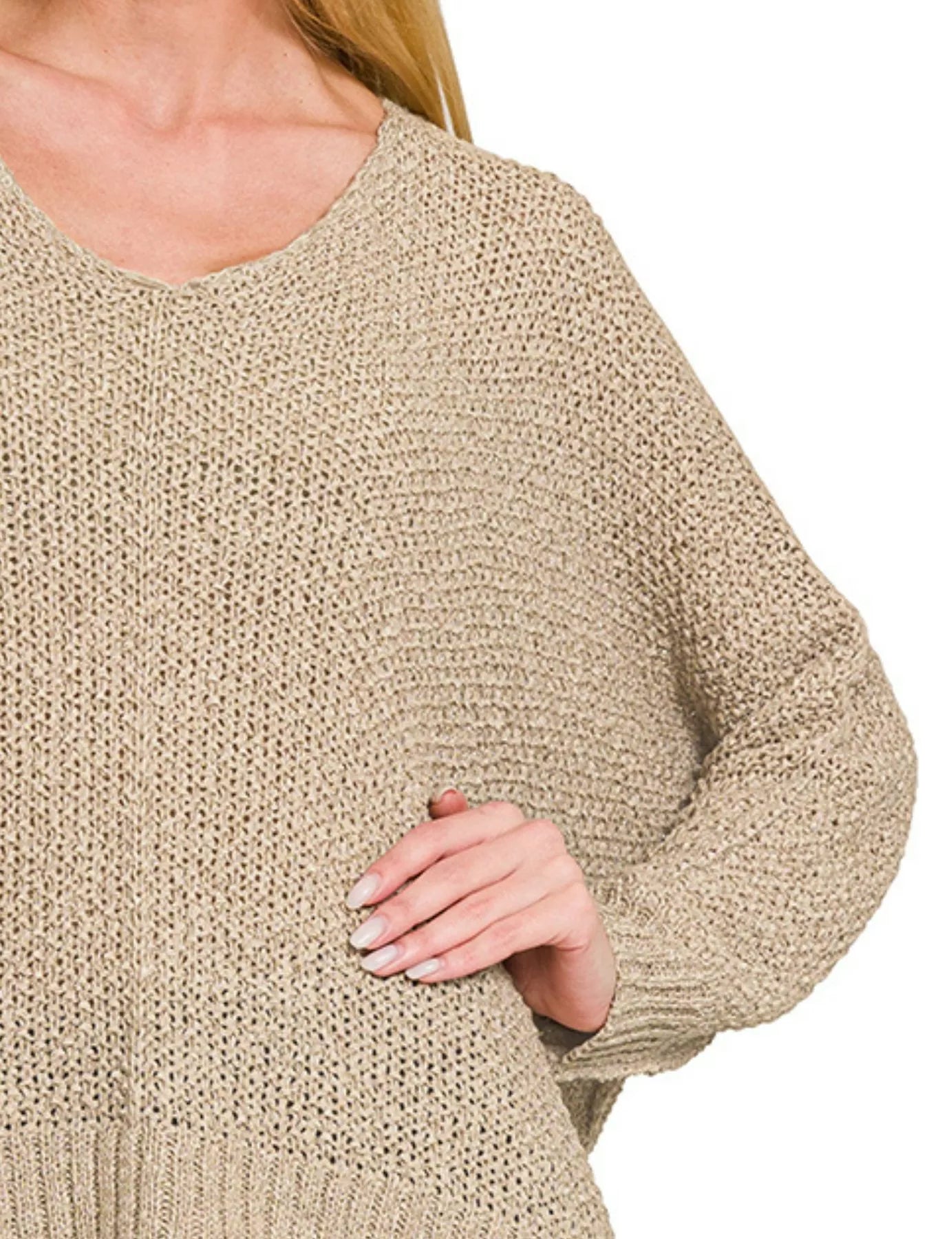 ZENANA Dolman Sleeve V-Neck Sweater on Simply Obsessed