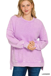 ZENANA Acid Washed Double Ribbed Hi-low Sweatshirt on Simply Obsessed