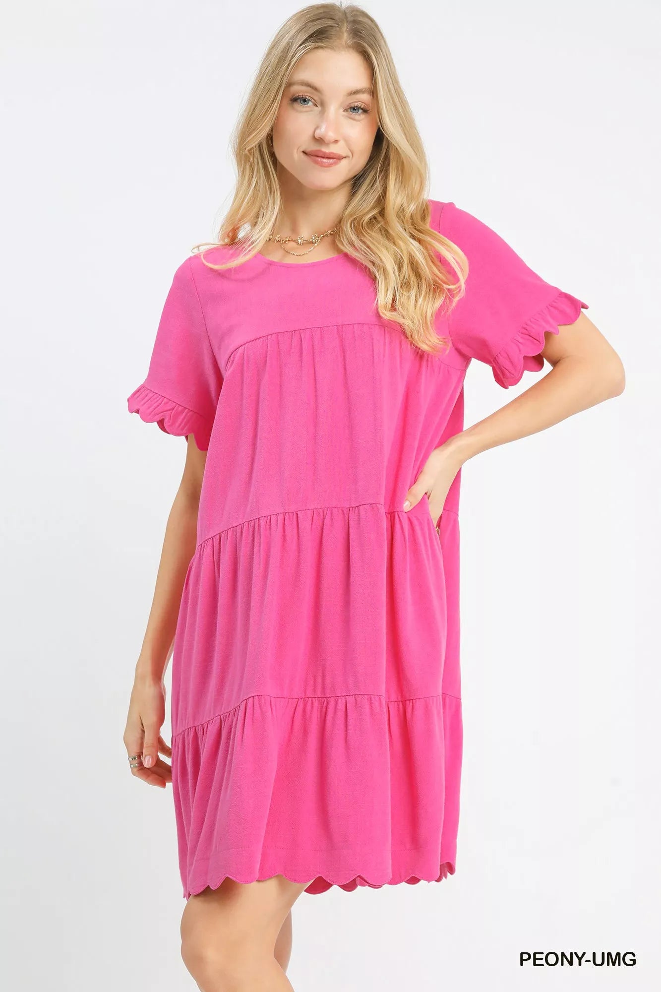 UMGEE Linen Tiered Babydoll Dress with Ruffle Sleeves. **SALE** PEONY-UMG / M UMGEE Linen Tiered Babydoll Dress with Ruffle Sleeves. **SALE** PEONY-UMG / M