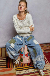 POL Texture Long Sleeve Blouse with Floral Ruffled on Simply Obsessed