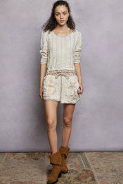 POL Texture Long Sleeve Blouse with Floral Ruffled on Simply Obsessed