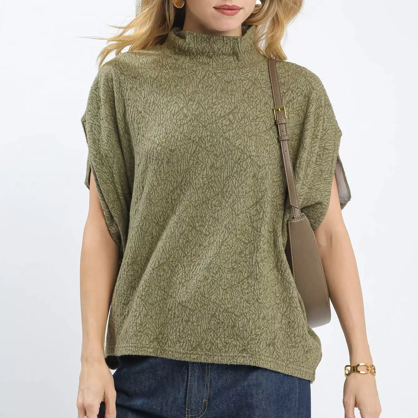 UMGEE Textured Mock Neck Relaxed Top on Simply Obsessed