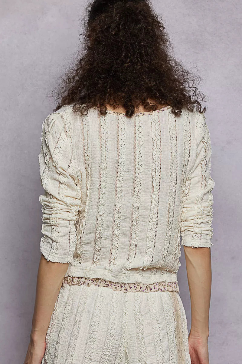POL Texture Long Sleeve Blouse with Floral Ruffled on Simply Obsessed