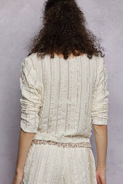 POL Texture Long Sleeve Blouse with Floral Ruffled on Simply Obsessed