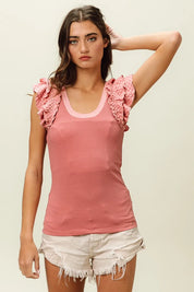 BiBi Rib Knit With Textured Ruffled Top on Simply Obsessed