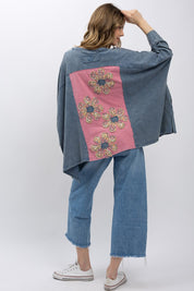 BLUE VELVET Flower Patch V-Neck Shoulder Drop Top on Simply Obsessed