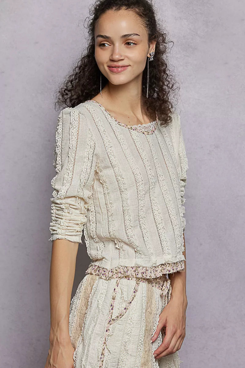 POL Texture Long Sleeve Blouse with Floral Ruffled on Simply Obsessed