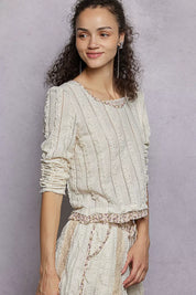 POL Texture Long Sleeve Blouse with Floral Ruffled on Simply Obsessed