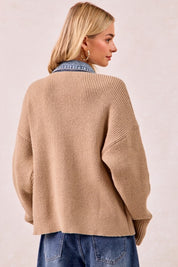 BIBI Washed Denim Mix And Match Buttoned Sweater Top **VEGAS LIVES** on Simply Obsessed