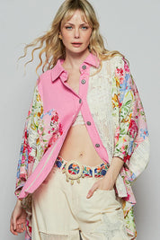 POL Thermal and Crochet Lace Mix Shirt with Floral Pattern on Simply Obsessed