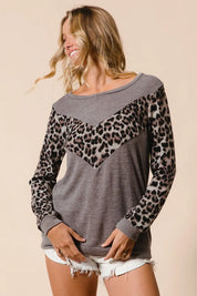 BiBi Sweater Knit Top With Leopard V Shape Block on Simply Obsessed