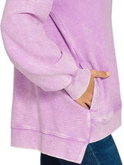 ZENANA Acid Washed Double Ribbed Hi-low Sweatshirt on Simply Obsessed