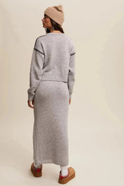 LISTICLE Contrast Stitch Knit Sweater and Long Skirt Set - Heather Grey on Simply Obsessed