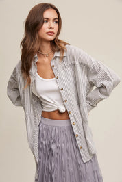 LISTICLE Pinstripe Button Up Shirt on Simply Obsessed