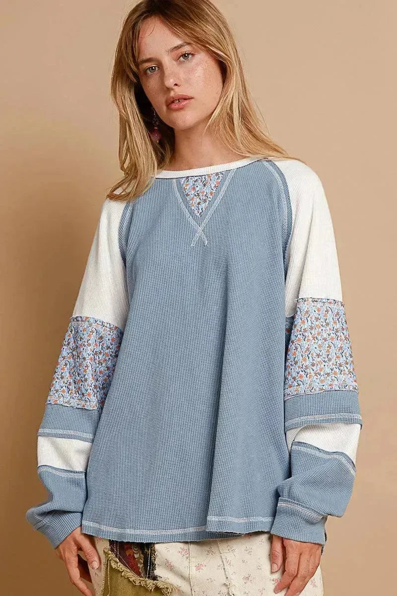 POL Waffle Weave Floral Blue Thermal on Simply Obsessed