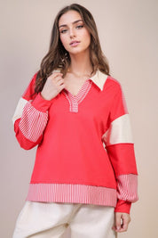 VERY J Striped Color Block Knit Casual Top