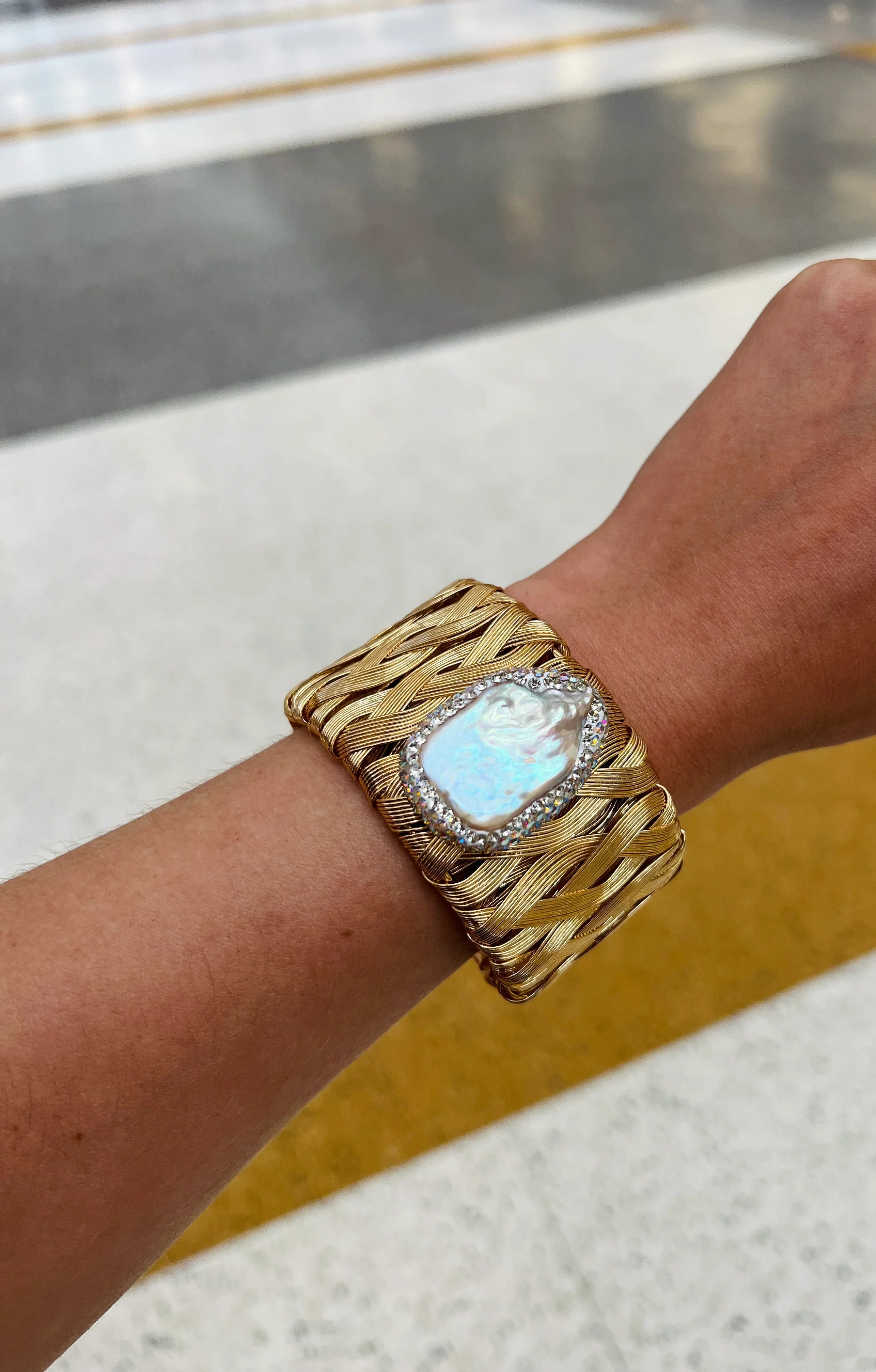 SALT OF THE EARTH Bling Pearl Braided Gold Cuff Bracelet on Simply Obsessed