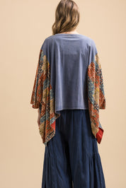 BLUE VELVET Virgin Mary Print Kantha Poncho Top. **VEGAS LIVE***