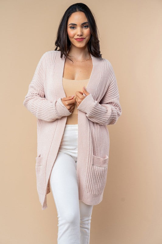 WHITE BIRCH Open Cardigan w/ Pockets - OATMEAL on Simply Obsessed
