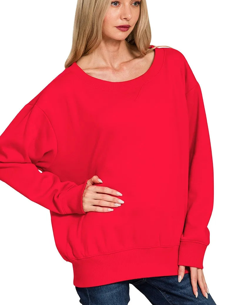 Zenana Fleece Boat Neck Sweatshirt on Simply Obsessed