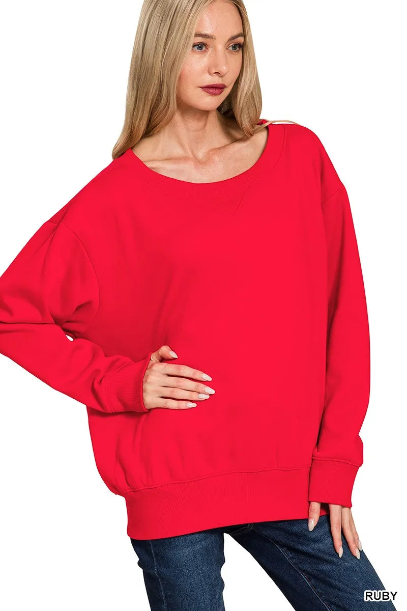 Zenana Fleece Boat Neck Sweatshirt on Simply Obsessed