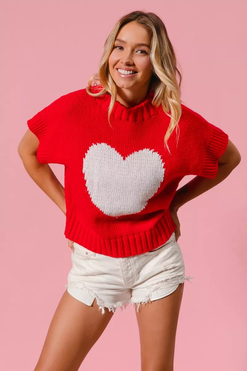 BIBI Rib Banded Heart Pattern Valentines Sweater on Simply Obsessed