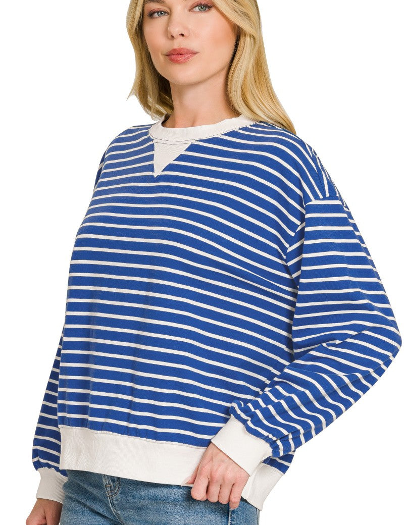 ZENANA Striped Rib Banded Sweatshirt on Simply Obsessed