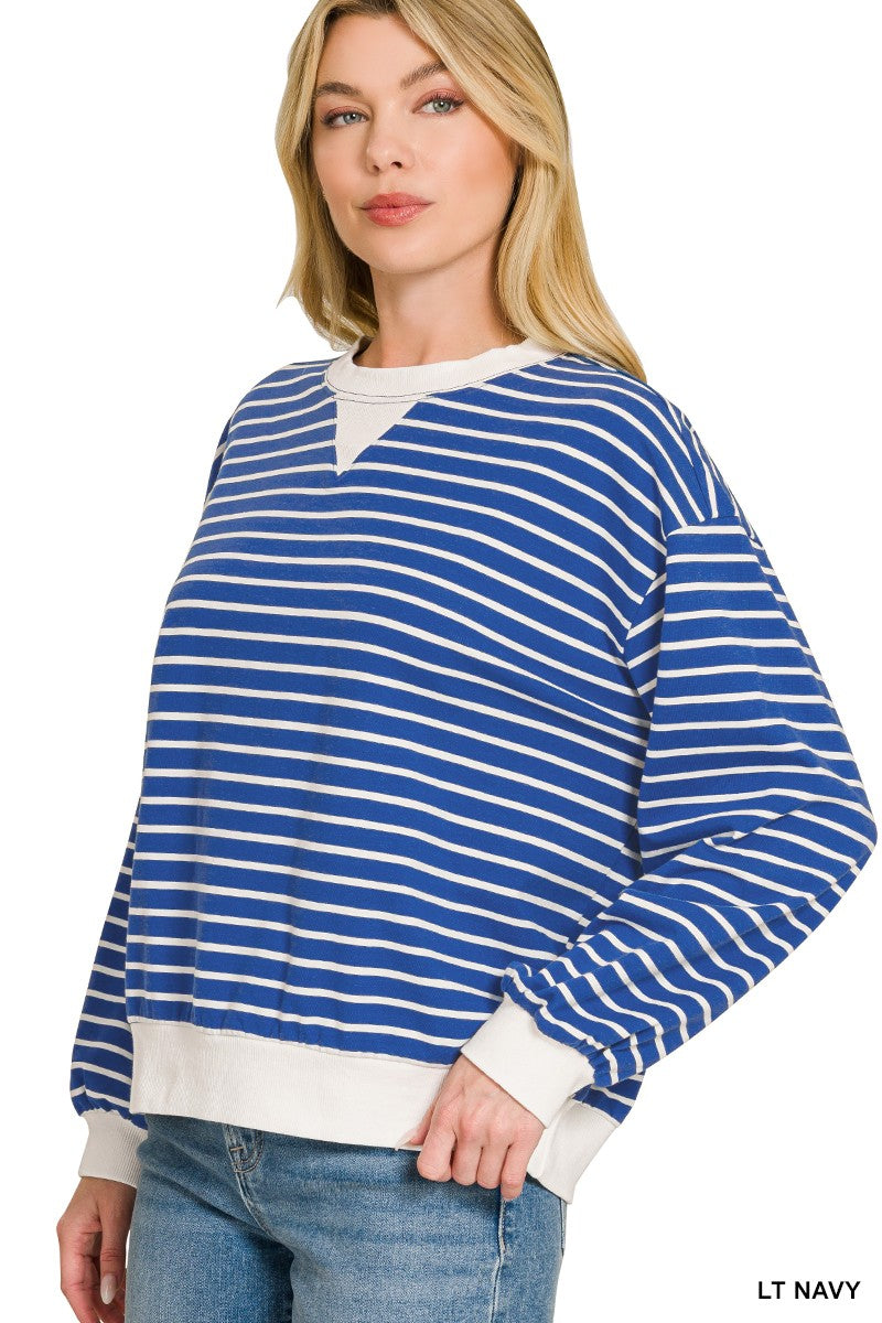 ZENANA Striped Rib Banded Sweatshirt on Simply Obsessed