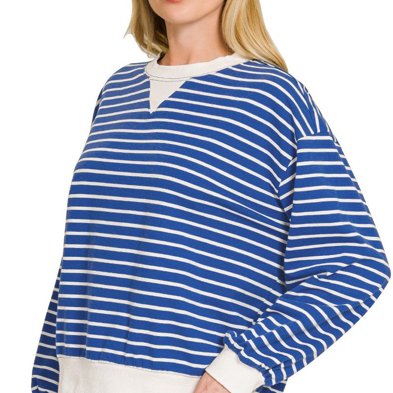 ZENANA Striped Rib Banded Sweatshirt on Simply Obsessed