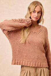 BiBi Chunky Knit Sweater with Flower Detail Sleeves on Simply Obsessed