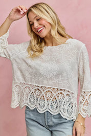 SO ME Floral Embroidered Crochet Lace Trimmed Top **DOORBUSTER** on Simply Obsessed