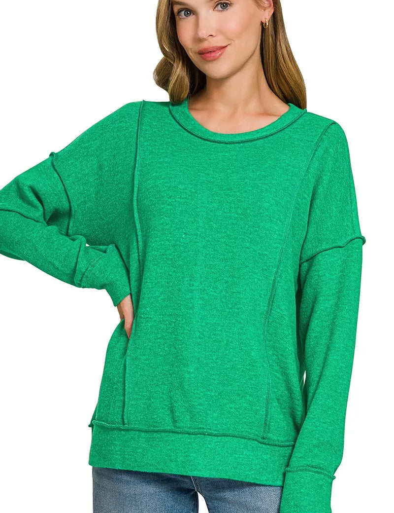 ZENANA Brushed Hacci Drop Shoulder Sweater on Simply Obsessed