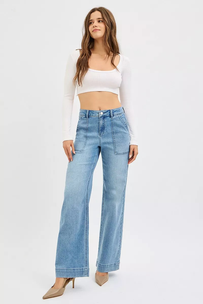 RISEN Full Size High Rise Straight Leg Jeans with Front Pockets Plus Size on Simply Obsessed