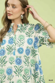 UMGEE Floral Puff Sleeve Babydoll Dress with Side Pockets on Simply Obsessed