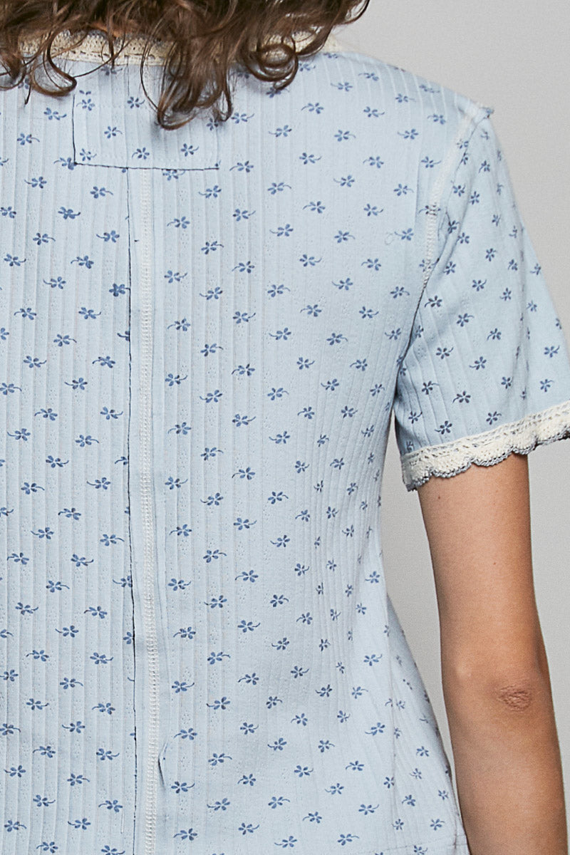 POL Floral V-Neck Short Sleeve Rib T-Shirt on Simply Obsessed