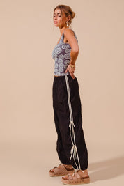 SO ME Loose Fit Jogger Pants With Double Lined Side Detail on Simply Obsessed