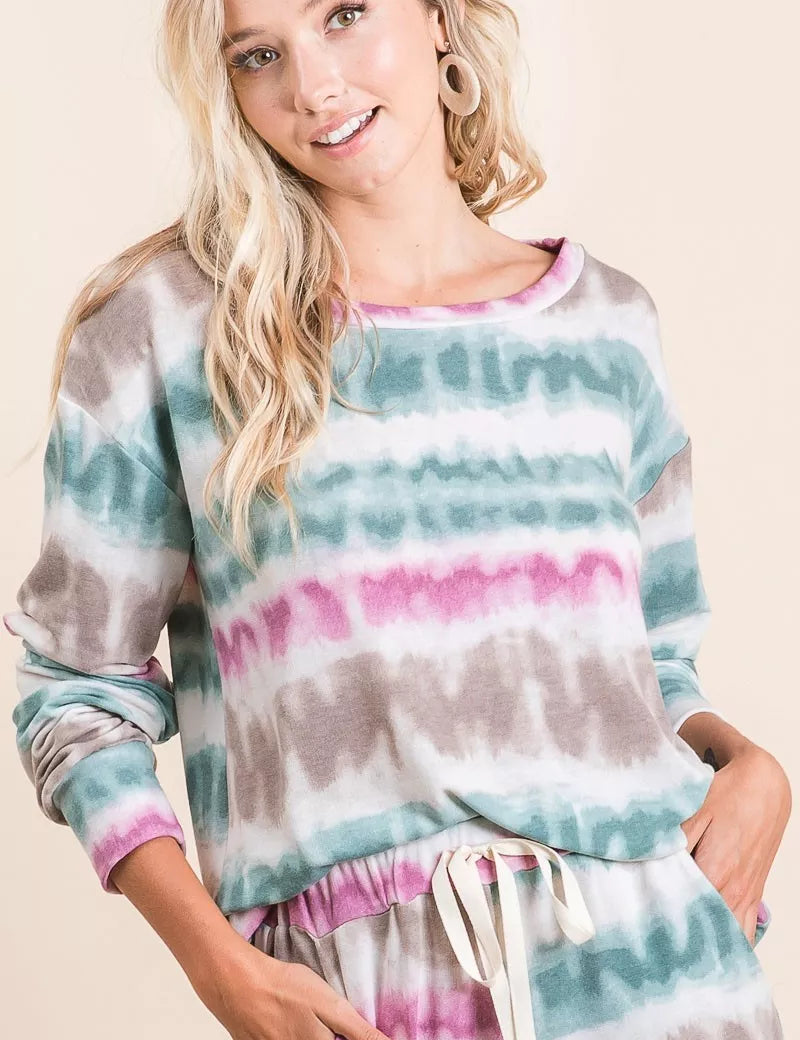 BIBI Tie Dye Print Terry Sweatshirt on Simply Obsessed