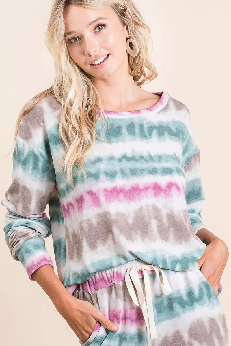 BIBI Tie Dye Print Terry Sweatshirt on Simply Obsessed