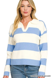 ZENANA Striped Collared Sweater on Simply Obsessed