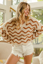 BiBi Wavy Stripes V-Neck Cropped Sweater on Simply Obsessed