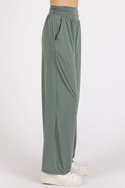 MITTOSHOP Stretch Banded Waist Wide Leg Pants with Pockets on Simply Obsessed