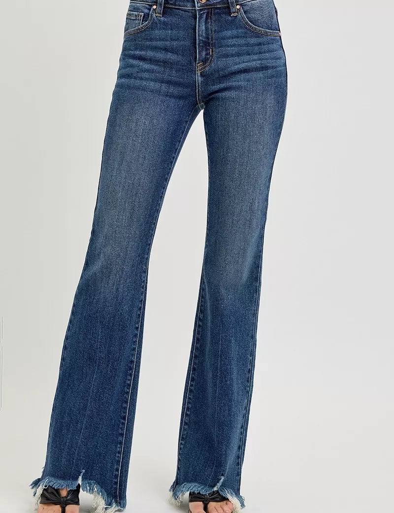 RISEN Full Size Mid Rise Flare Frayed Hem Jeans Plus Size on Simply Obsessed