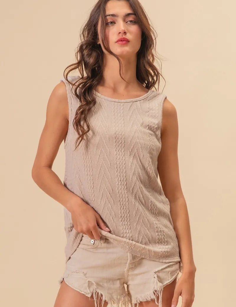 BIBI Textured Sweather Knit Twist Back Sleeveless Top on Simply Obsessed