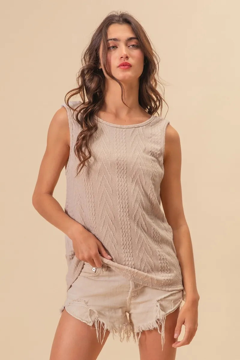 BIBI Textured Sweather Knit Twist Back Sleeveless Top on Simply Obsessed