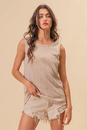 BIBI Textured Sweather Knit Twist Back Sleeveless Top on Simply Obsessed