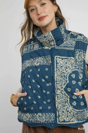 Umgee Bandana Print Quilted Puffer Vest on Simply Obsessed